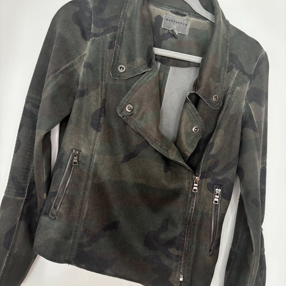 Marrakesh for Anthropologie green camo sueded moto jacket. Size Small - Picture 4 of 6